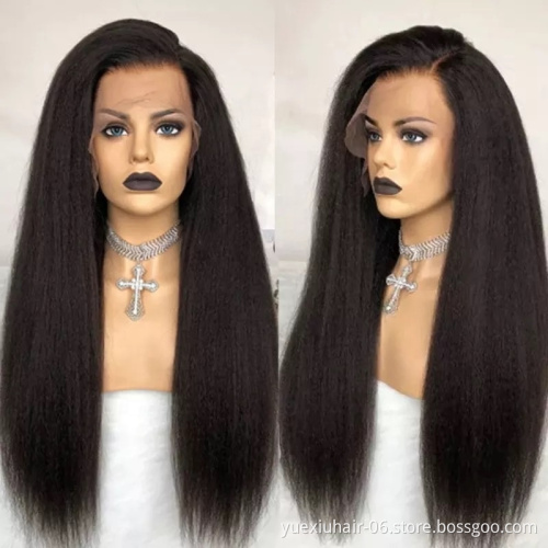 Factory Supply Brazilian Cuticle Aligned Raw Virgin Hair Kinky Straight 13x4 Lace Front Wig Human Hair for Black Women